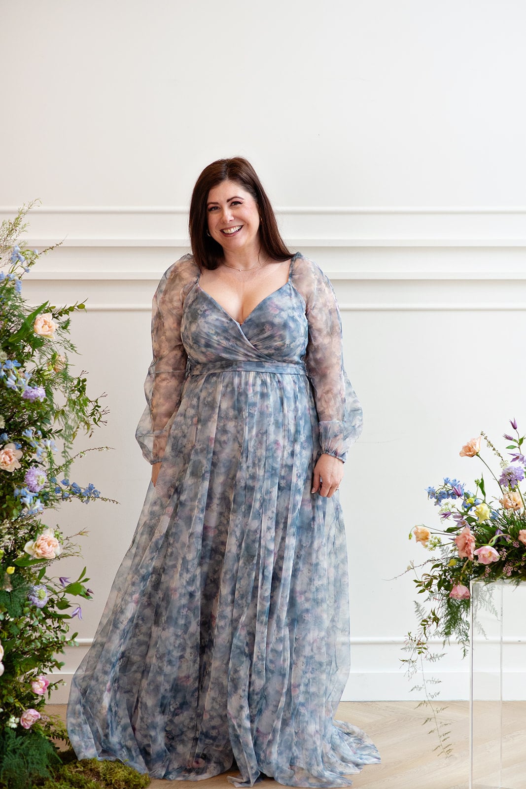 do you see yellow or blue dress Flower Girl Dress Long Sleeve Dusty Blue Tulle – Lisa Ann's Creations