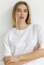 Brunette the Label Glass of Rosé Boxy Tee in White w/ Pink