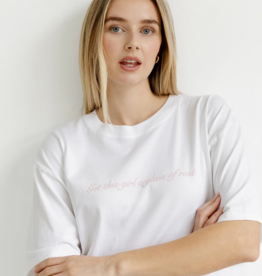 Brunette the Label Glass of Rosé Boxy Tee in White w/ Pink