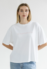 Brunette the Label Glass of Rosé Boxy Tee in White w/ Pink