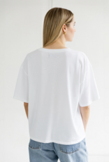 Brunette the Label Glass of Rosé Boxy Tee in White w/ Pink