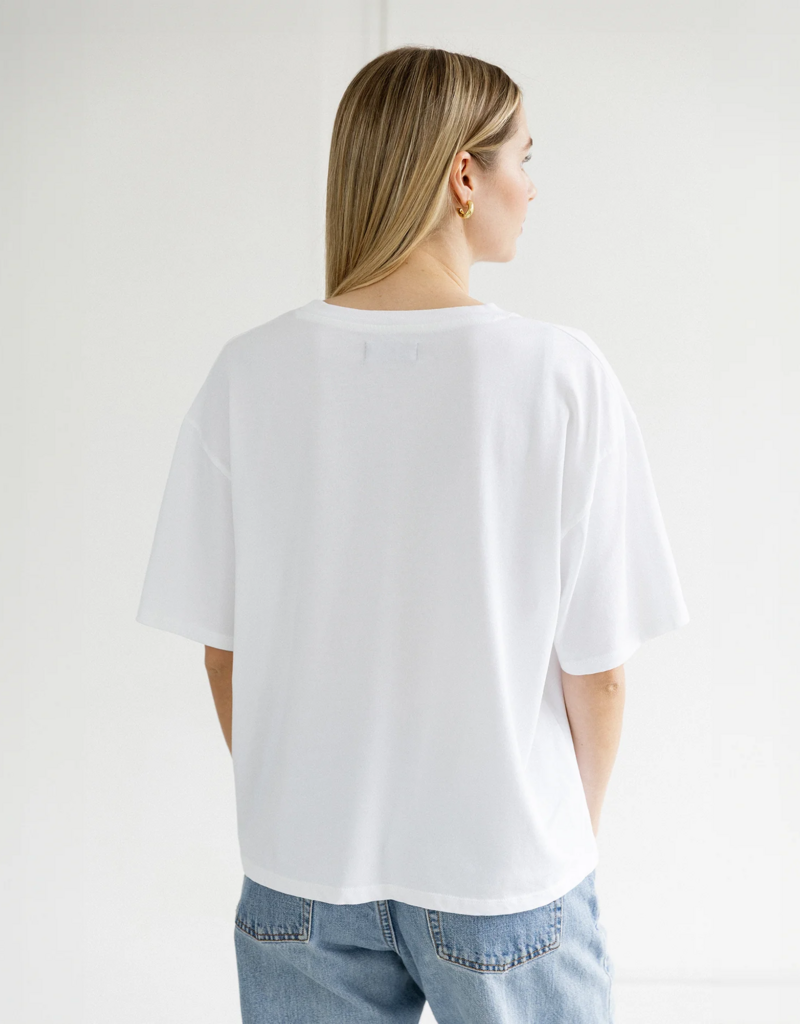 Brunette the Label Glass of Rosé Boxy Tee in White w/ Pink
