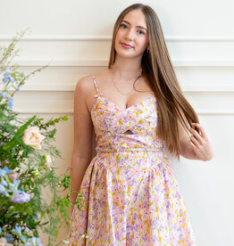 ASTR Isha Floral Sweetheart Mini Dress with Belt