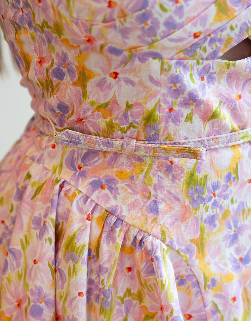ASTR Isha Floral Sweetheart Mini Dress with Belt