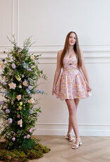 ASTR Isha Floral Sweetheart Mini Dress with Belt
