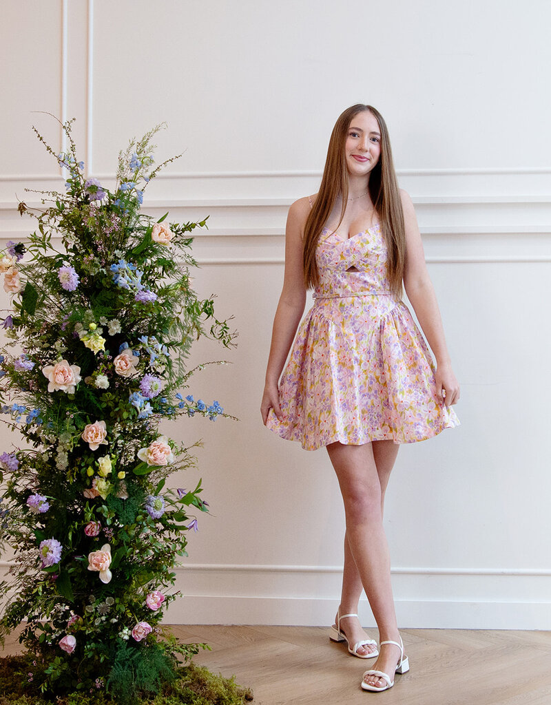 ASTR Isha Floral Sweetheart Mini Dress with Belt