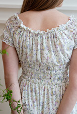 Angel Eye Genoa Shirred Off-The-Shoulder Midi Dress in Multi Ditzy Floral
