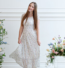 Angel Eye Genoa Shirred Off-The-Shoulder Midi Dress in Multi Ditzy Floral