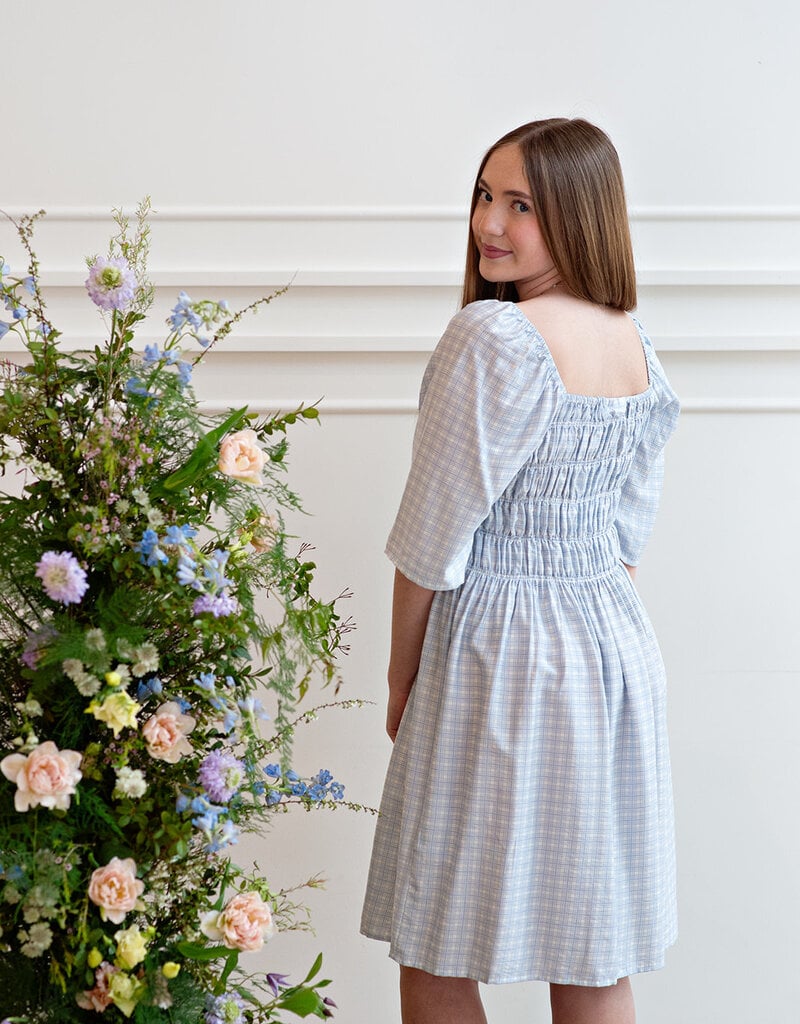 ICHI Hetta Dress in Powder Blue Gingham (FINAL SALE)