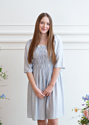 ICHI Hetta Dress in Powder Blue Gingham