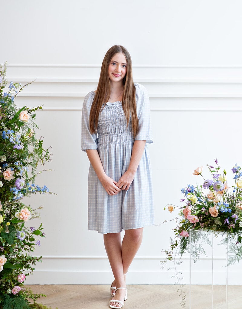ICHI Hetta Dress in Powder Blue Gingham (FINAL SALE)