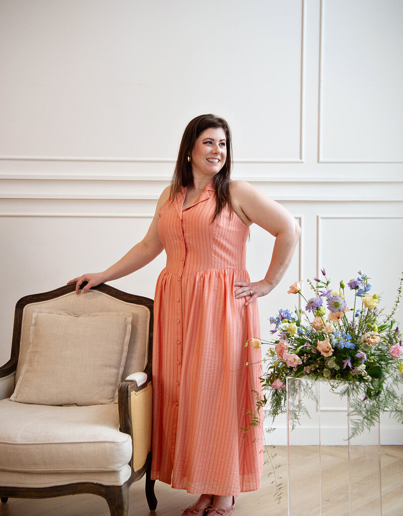 Adelyn Rae Mia Halter Midi Dress in Dusty Orange