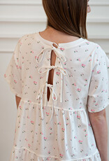 Brunette the Label Tiered Dress in Cream with Pink