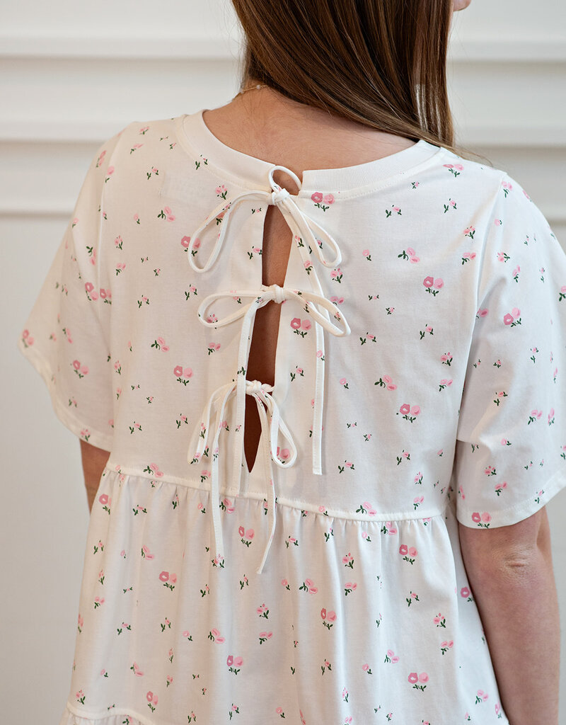 Brunette the Label Tiered Dress in Cream with Pink