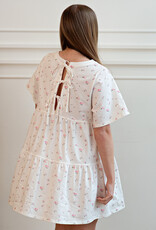 Brunette the Label Tiered Dress in Cream with Pink