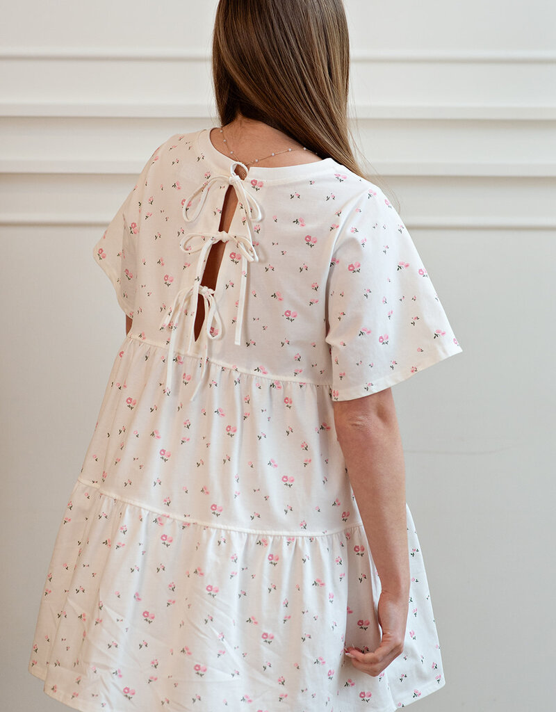 Brunette the Label Tiered Dress in Cream with Pink