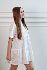 Brunette the Label Tiered Dress in Cream with Pink