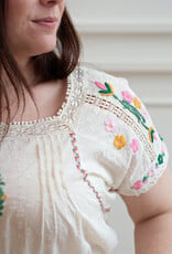 Louizon Wish Embroidered Short Sleeve Blouse in Vanilla