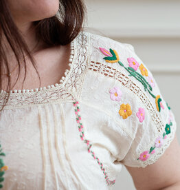Louizon Wish Embroidered Short Sleeve Blouse in Vanilla