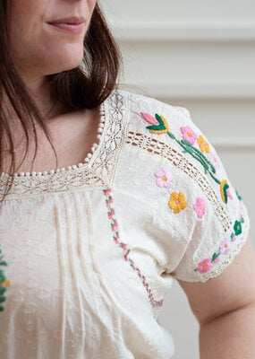 Louizon Wish Embroidered Short Sleeve Blouse in Vanilla