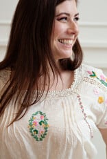 Louizon Wish Embroidered Short Sleeve Blouse in Vanilla