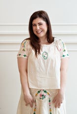Louizon Wish Embroidered Short Sleeve Blouse in Vanilla