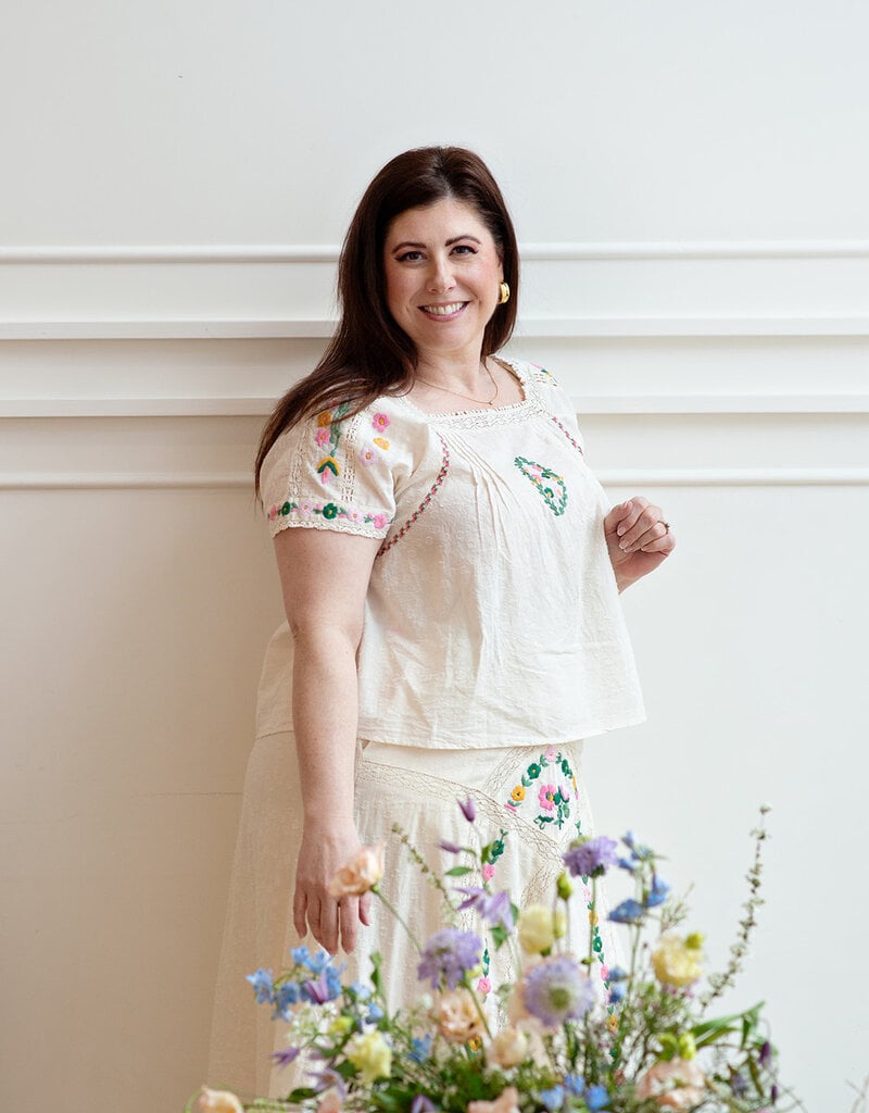 Louizon Wish Embroidered Short Sleeve Blouse in Vanilla
