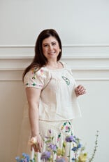 Louizon Wish Embroidered Short Sleeve Blouse in Vanilla