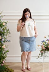 Louizon Wish Embroidered Short Sleeve Blouse in Vanilla