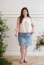 Louizon Wish Embroidered Short Sleeve Blouse in Vanilla