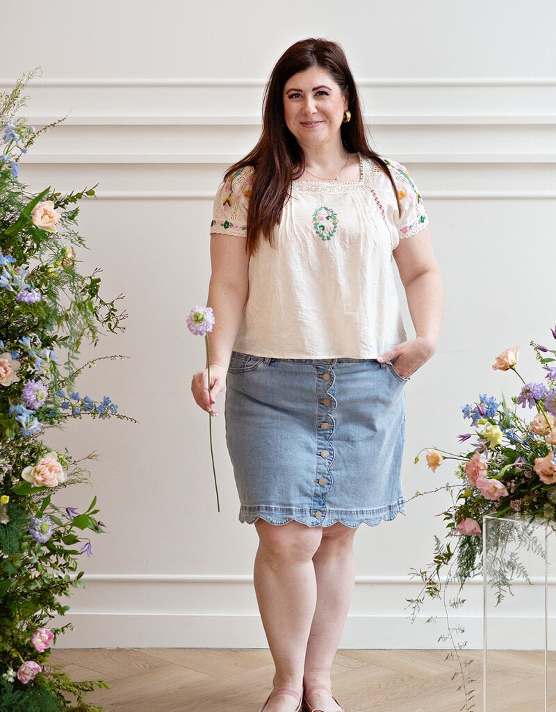 Louizon Wish Embroidered Short Sleeve Blouse in Vanilla