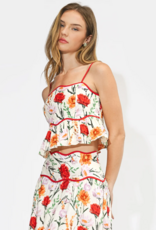 Adelyn Rae Ember Floral Print Peplum Top in Ivory Multi Floral