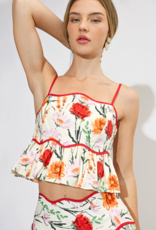 Adelyn Rae Ember Floral Print Peplum Top in Ivory Multi Floral
