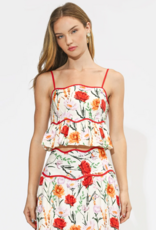Adelyn Rae Ember Floral Print Peplum Top in Ivory Multi Floral