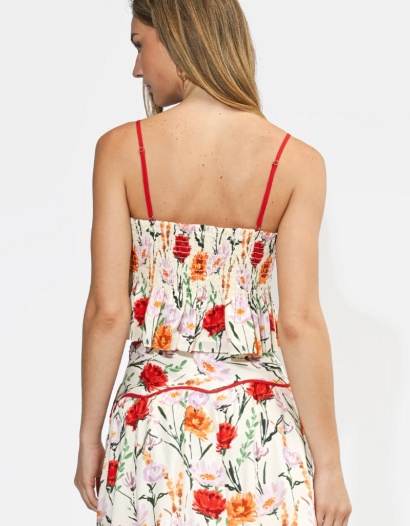 Adelyn Rae Ember Floral Print Peplum Top in Ivory Multi Floral