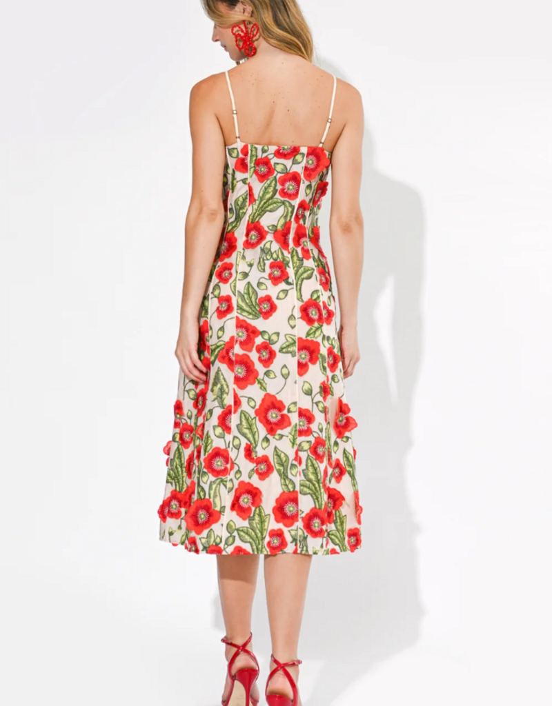 Adelyn Rae Ivy 3D Floral Midi Dress in Red Multi Floral