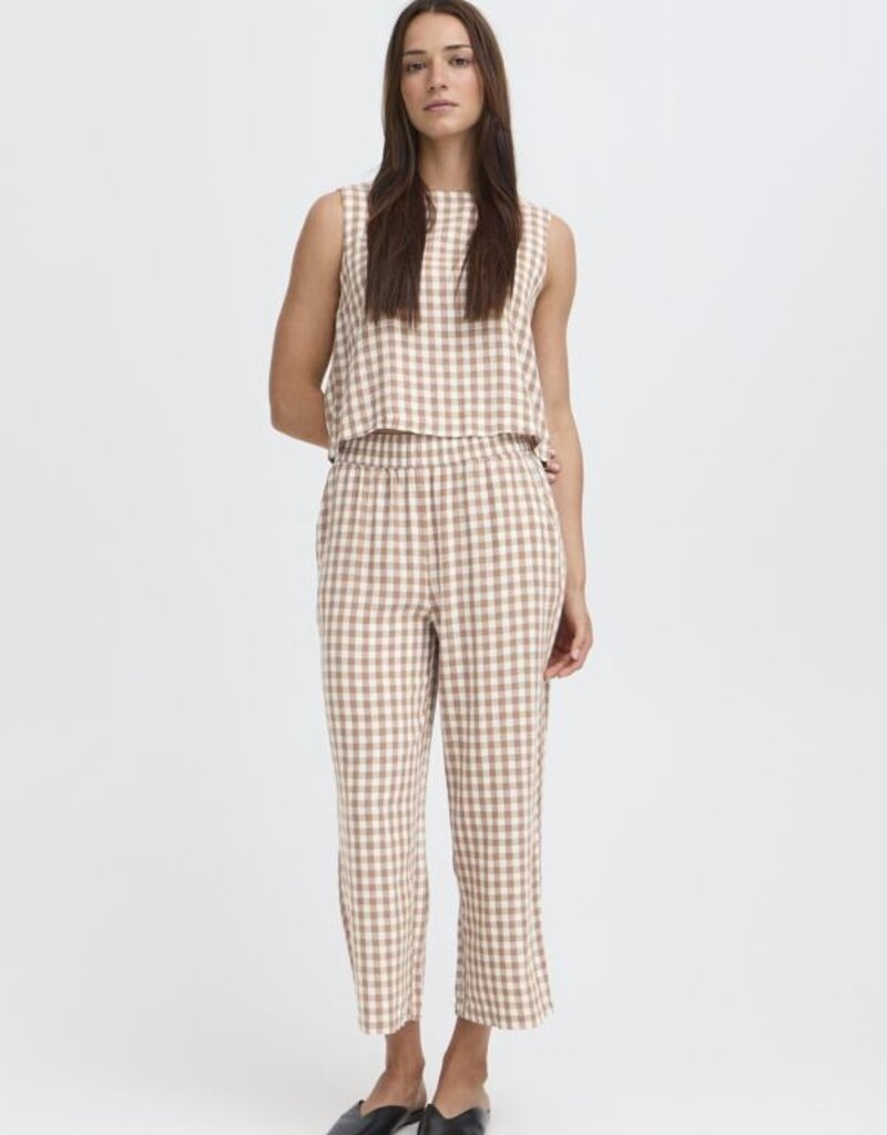 B.Young Falakka Linen Blend Crop Pants in Woodsmoke Gingham