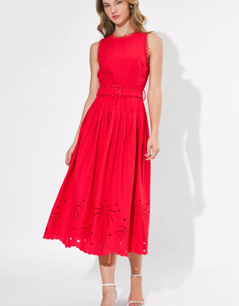 Adelyn Rae Neve Embroidered Midi Dress in Red