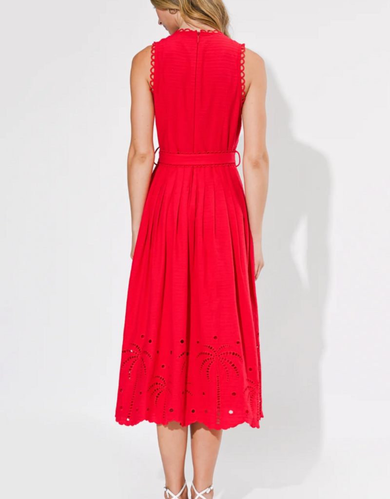 Adelyn Rae Neve Embroidered Midi Dress in Red