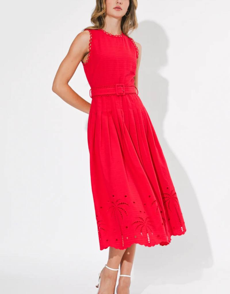 Adelyn Rae Neve Embroidered Midi Dress in Red