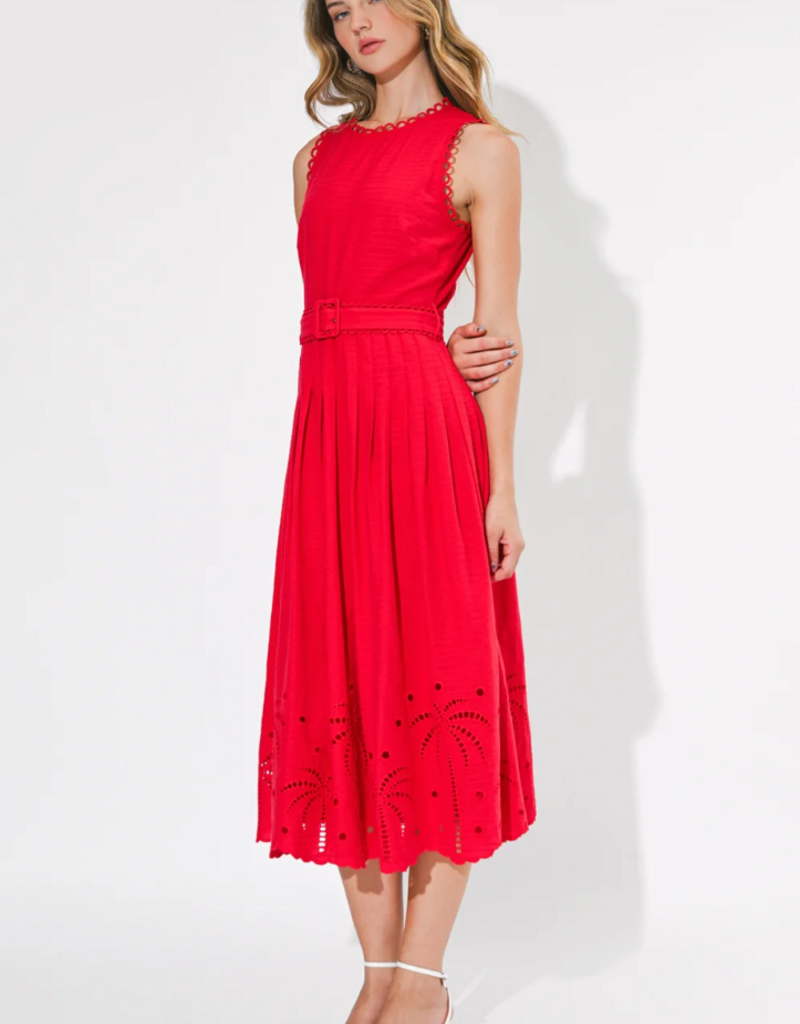 Adelyn Rae Neve Embroidered Midi Dress in Red