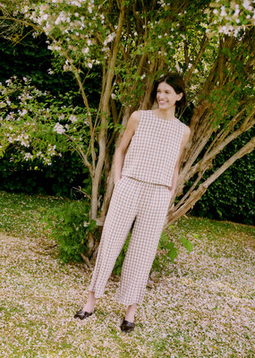 B.Young Falakka Linen Blend Crop Gingham Pants
