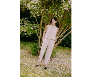 Falakka Linen Blend Crop Pants in Woodsmoke Gingham - Adorn Boutique