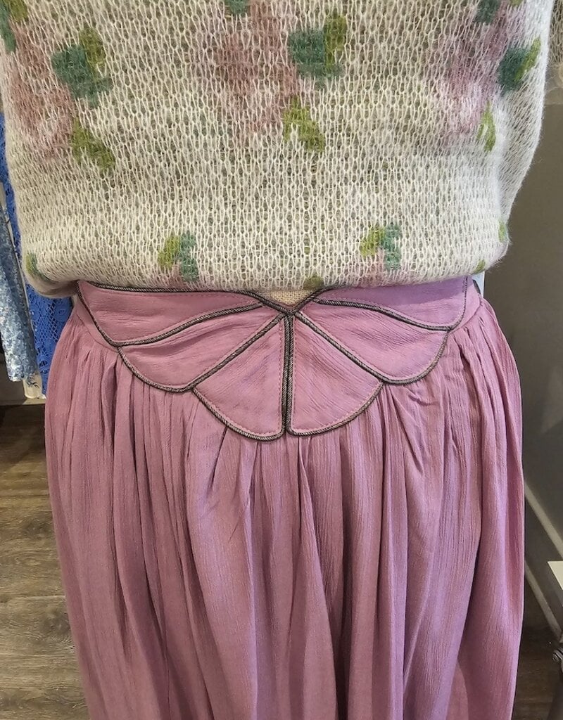 Louizon Kalin Maxi Skirt with Embroidered Belt Detail in Rose Lilac
