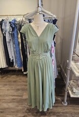 Louizon Kandy Cap Sleeve Maxi Dress with Embroidered Belt Detail