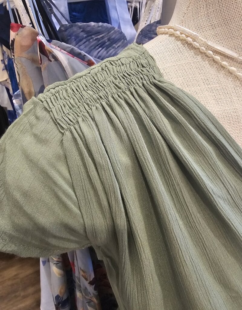 Louizon Kandy Cap Sleeve Maxi Dress with Embroidered Belt Detail