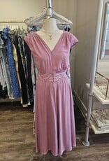 Louizon Kandy Cap Sleeve Maxi Dress with Embroidered Belt Detail