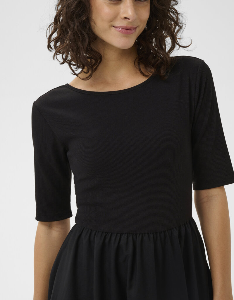 Kaffe Kirsten 1/2 Sleeve Bubble Hem Dress in Black Deep