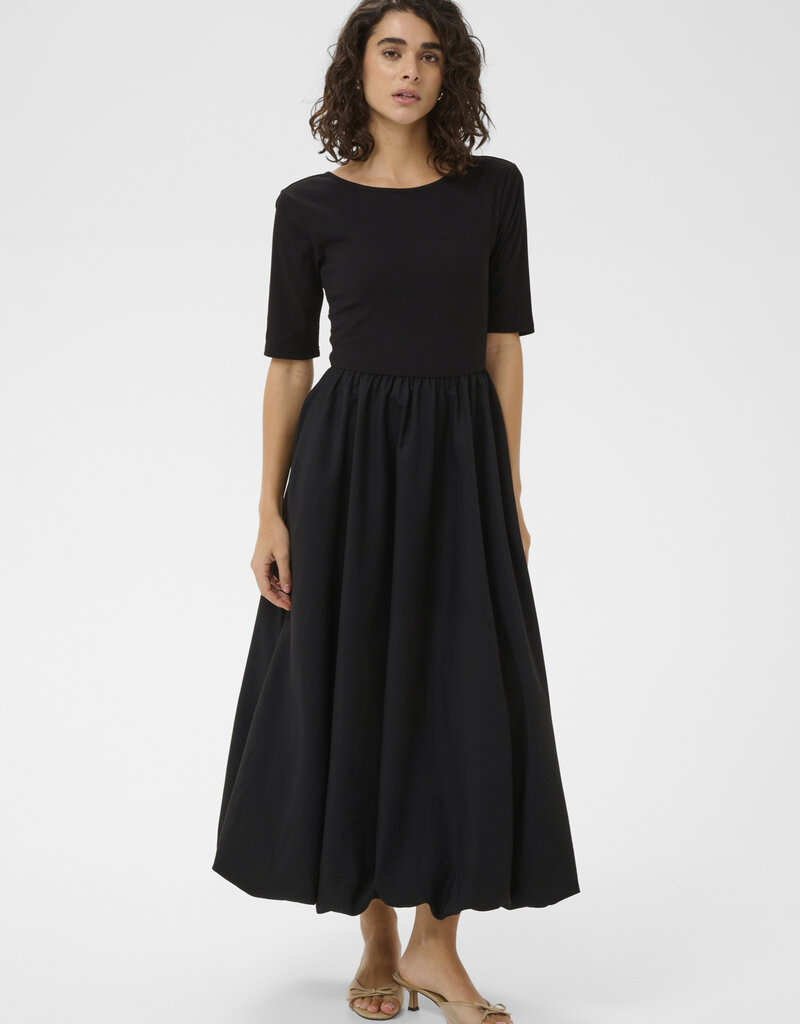 Kaffe Kirsten 1/2 Sleeve Bubble Hem Dress in Black Deep