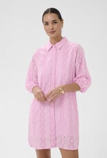 Kaffe Dona Shirt Dress w/ Eyelet Detail in Pink Frosting